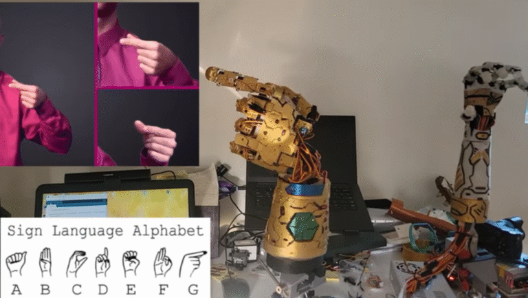 Ambidextrous Robot Hand Speaks in Signs