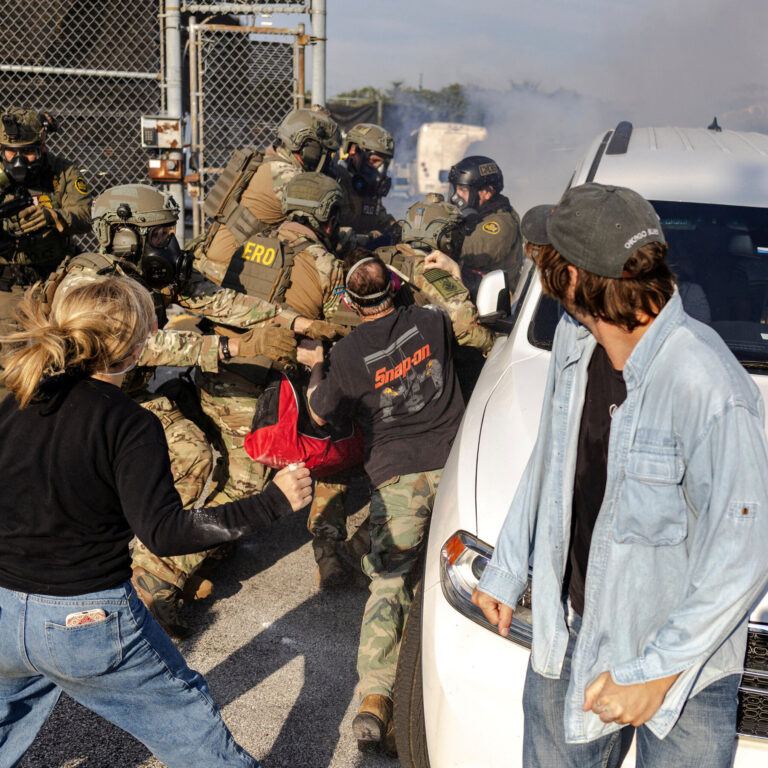 Protesters and Federal Agents Clash Outside an ICE Detention Facility Near Chicago